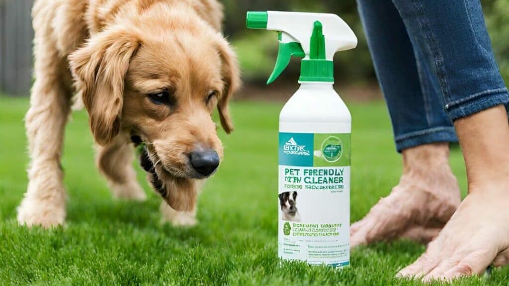 Dog with Pet Friendly Cleaner for artificial turf