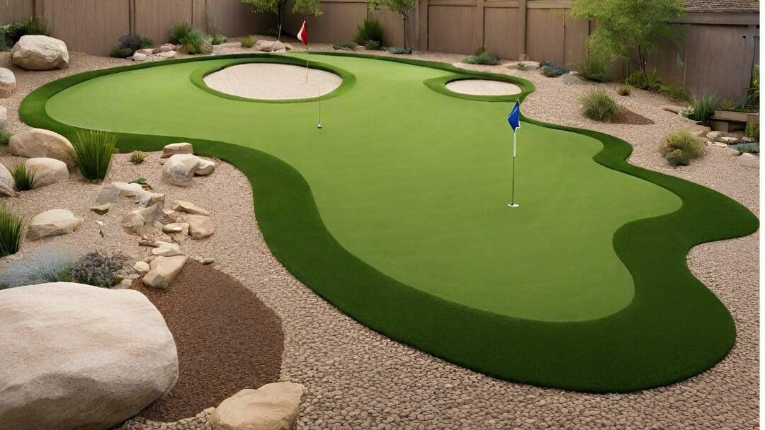 Backyard putting green with gravel border example