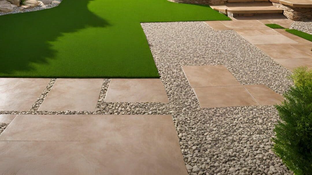 Pavers with pebbles and artificial grass