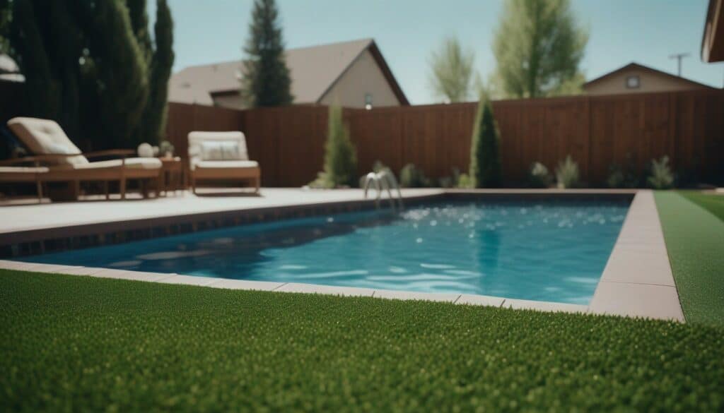 Artificial grass around swimming pool.