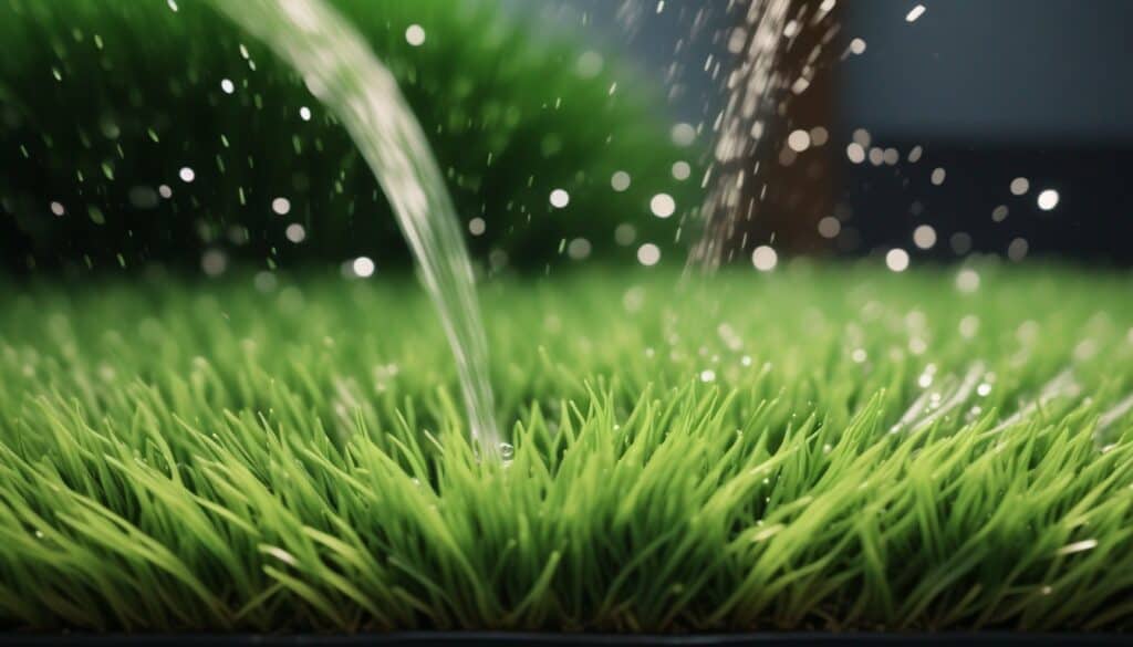 Water pouring on artificial grass