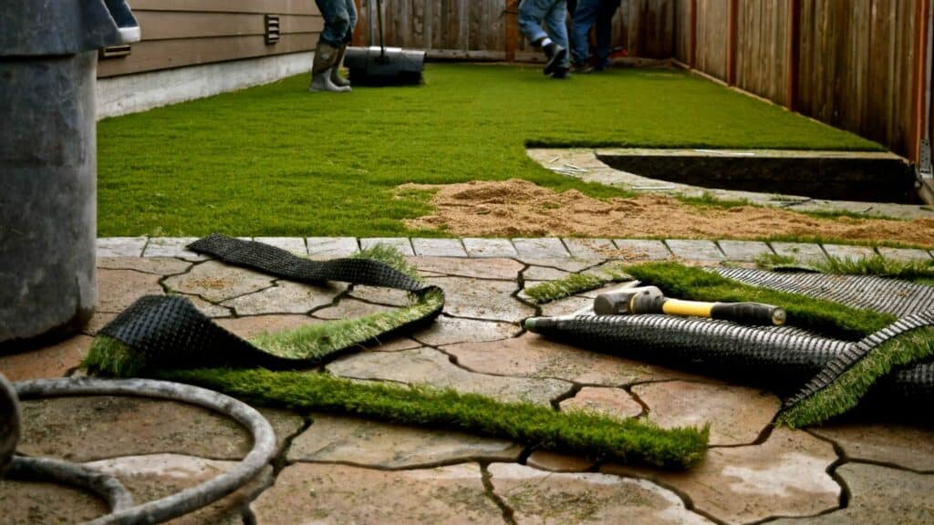 Installation of artificial turf on concrete