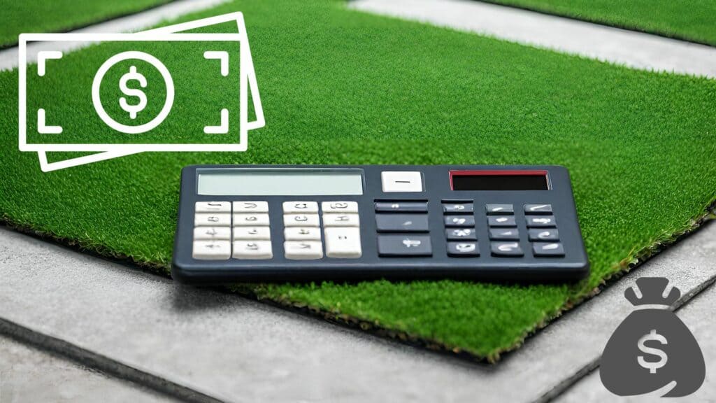 Calculator on artificial turf on concrete