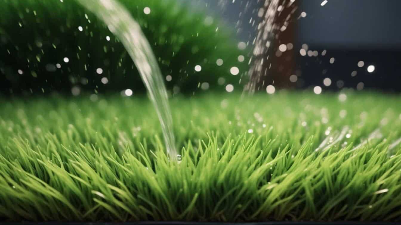 Water pouring on artificial turf to show drainage