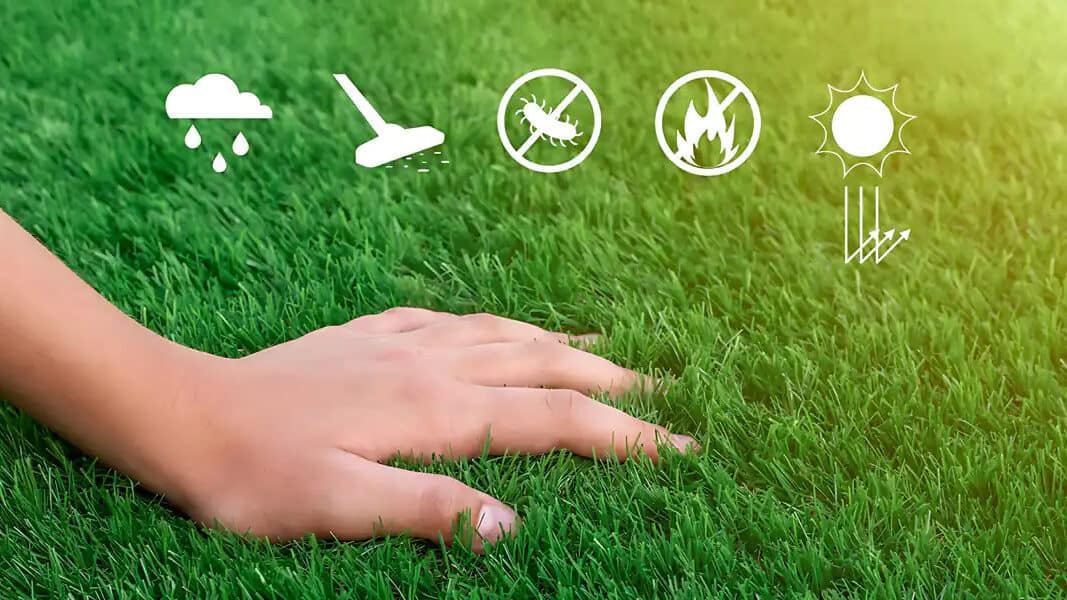 Hand on artificial turf with benefit images